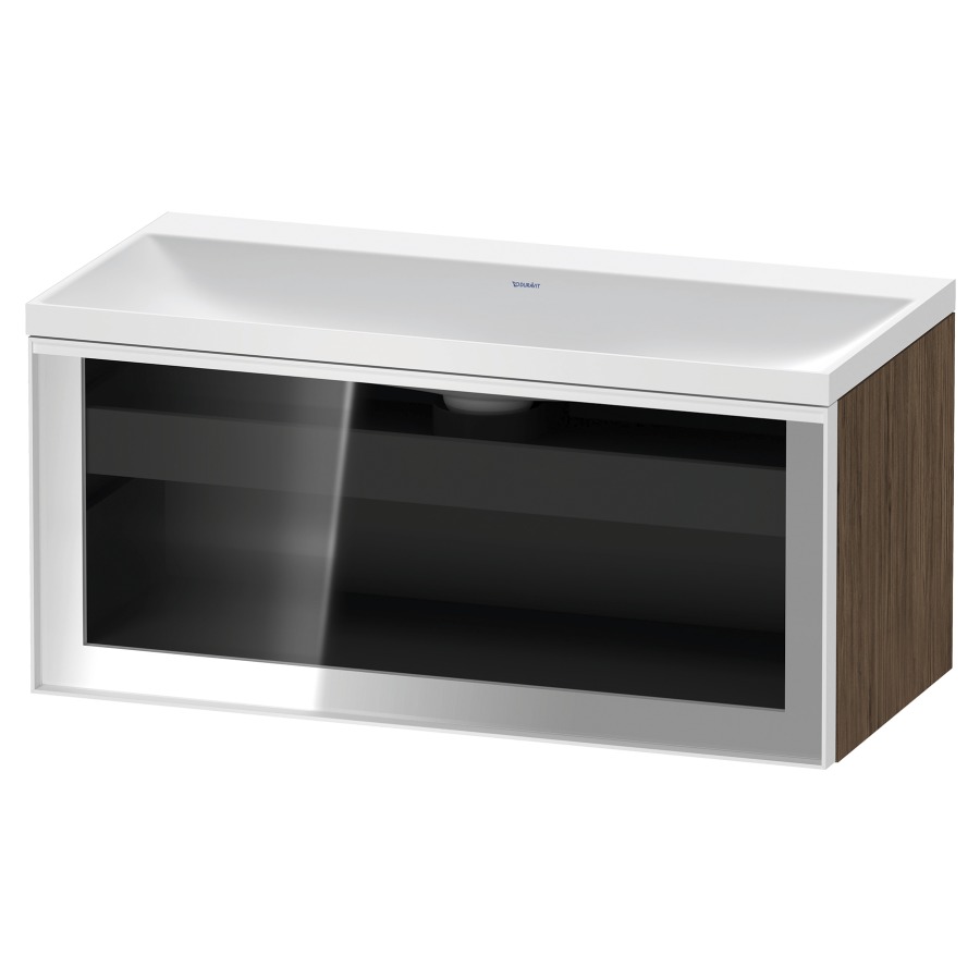 Combinaison de meuble VITRIUM
100 x 48.1 x 47.9 cm
élément de tiroir, 1&nbsp;tiroir
1&nbsp;tiroir intérieur, avec fonte minérale 
lavabo DuroCast, sans trop-plein
sans trou de robinetterie
avec siphon gain de place et vidage 
front verre parsol gris