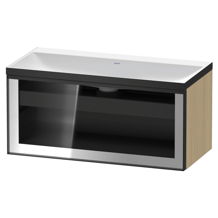 Combinaison de meuble VITRIUM
100 x 48.1 x 47.9 cm
élément de tiroir, 1&nbsp;tiroir
1&nbsp;tiroir intérieur, avec fonte minérale 
lavabo DuroCast, sans trop-plein
sans trou de robinetterie
avec siphon gain de place et vidage 
front verre parsol gris
