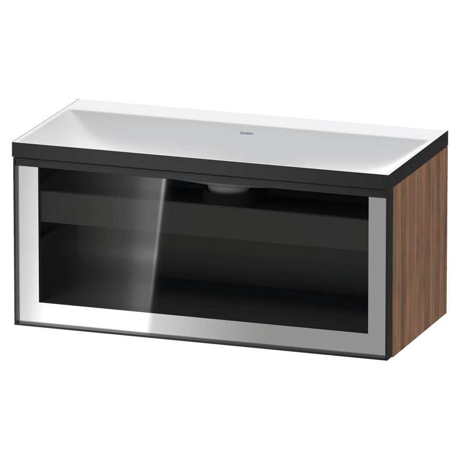 Combinaison de meuble VITRIUM
100 x 48.1 x 47.9 cm
élément de tiroir, 1&nbsp;tiroir
1&nbsp;tiroir intérieur, avec fonte minérale 
lavabo DuroCast, sans trop-plein
sans trou de robinetterie
avec siphon gain de place et vidage 
front verre parsol gris
avec éclairage intérieur
l'éclairage intérieur ne peut être commandé 
que par le miroir/l'armoire de toilette
dans la version "commande par
capteur de l'éclairage intérieur"