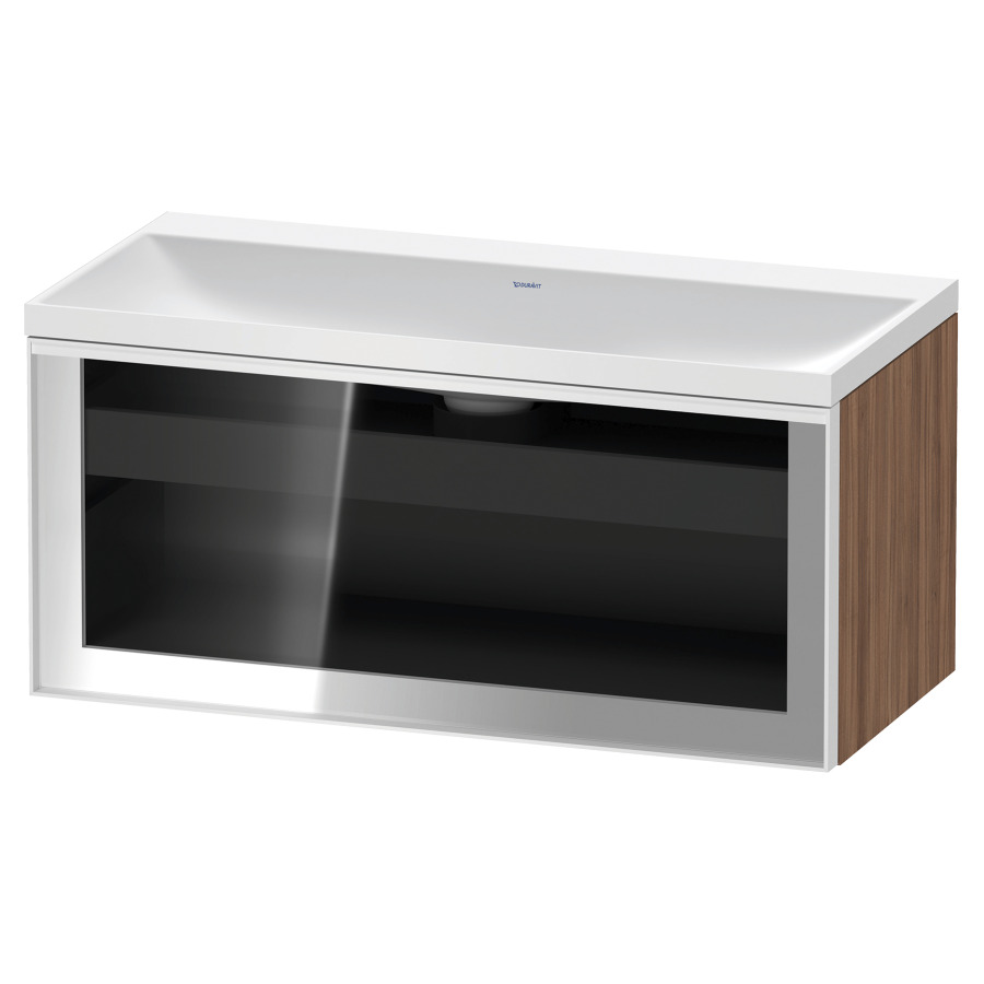 Combinaison de meuble VITRIUM
100 x 48.1 x 47.9 cm
élément de tiroir, 1&nbsp;tiroir
1&nbsp;tiroir intérieur, avec fonte minérale 
lavabo DuroCast, sans trop-plein
sans trou de robinetterie
avec siphon gain de place et vidage 
front verre parsol gris
avec éclairage intérieur
l'éclairage intérieur ne peut être commandé 
que par le miroir/l'armoire de toilette
dans la version "commande par
capteur de l'éclairage intérieur"