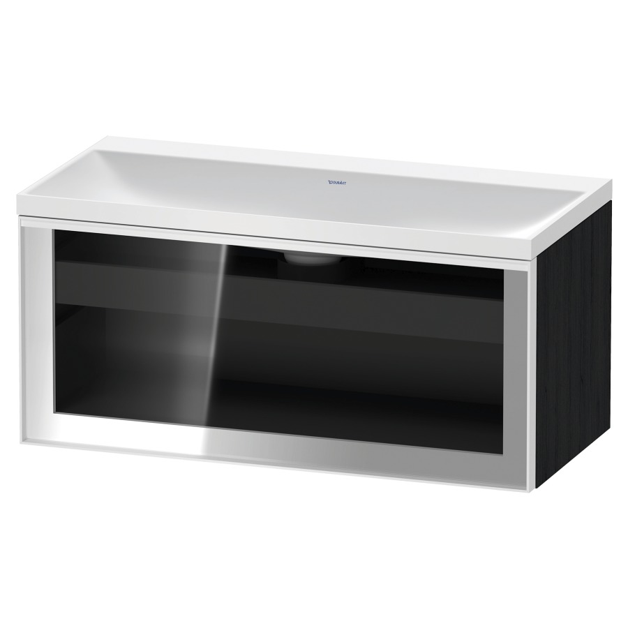 Combinaison de meuble VITRIUM
100 x 48.1 x 47.9 cm
élément de tiroir, 1&nbsp;tiroir
1&nbsp;tiroir intérieur, avec fonte minérale 
lavabo DuroCast, sans trop-plein
sans trou de robinetterie
avec siphon gain de place et vidage 
front verre parsol gris
avec éclairage intérieur
l'éclairage intérieur ne peut être commandé 
que par le miroir/l'armoire de toilette
dans la version "commande par
capteur de l'éclairage intérieur"