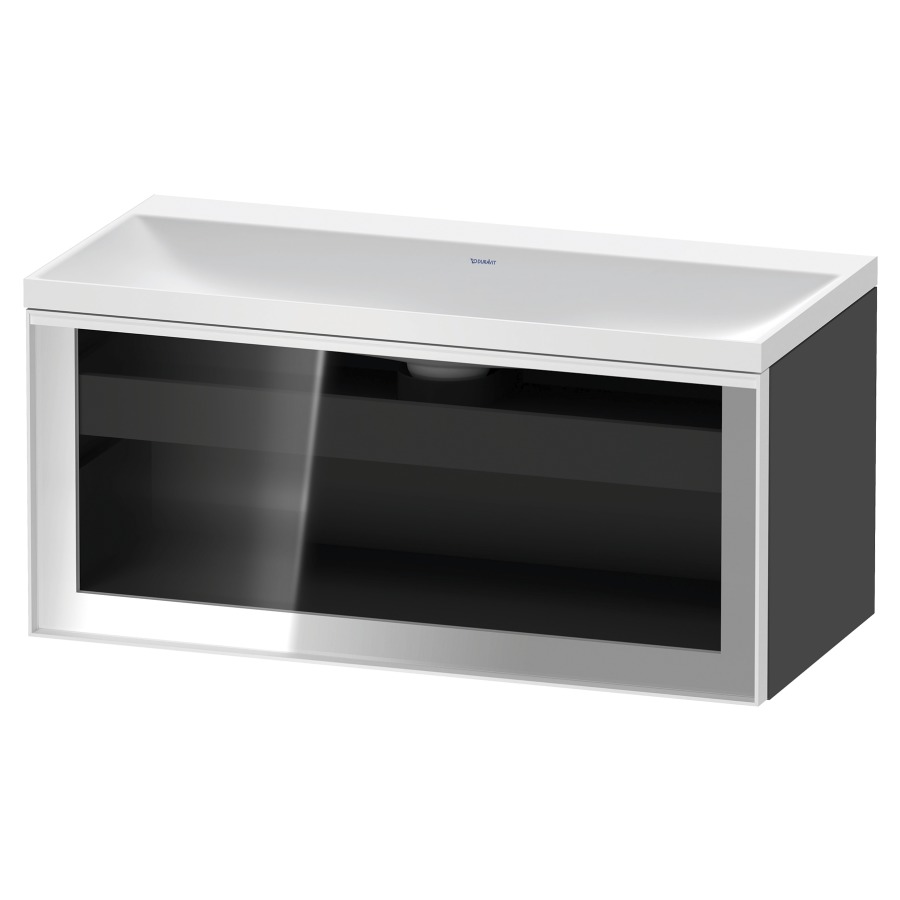Combinaison de meuble VITRIUM
100 x 48.1 x 47.9 cm
élément de tiroir, 1&nbsp;tiroir
1&nbsp;tiroir intérieur, avec fonte minérale 
lavabo DuroCast, sans trop-plein
sans trou de robinetterie
avec siphon gain de place et vidage 
front verre parsol gris
avec éclairage intérieur
l'éclairage intérieur ne peut être commandé 
que par le miroir/l'armoire de toilette
dans la version "commande par
capteur de l'éclairage intérieur"
