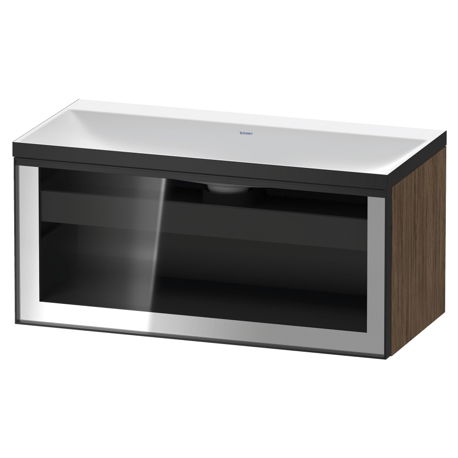 Combinaison de meuble VITRIUM
100 x 48.1 x 47.9 cm
élément de tiroir, 1&nbsp;tiroir
1&nbsp;tiroir intérieur, avec fonte minérale 
lavabo DuroCast, sans trop-plein
sans trou de robinetterie
avec siphon gain de place et vidage 
front verre parsol gris
avec éclairage intérieur
l'éclairage intérieur ne peut être commandé 
que par le miroir/l'armoire de toilette
dans la version "commande par
capteur de l'éclairage intérieur"