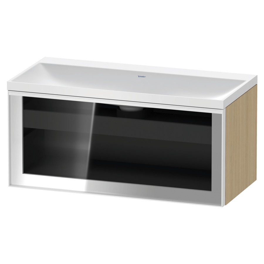 Combinaison de meuble VITRIUM
100 x 48.1 x 47.9 cm
élément de tiroir, 1&nbsp;tiroir
1&nbsp;tiroir intérieur, avec fonte minérale 
lavabo DuroCast, sans trop-plein
sans trou de robinetterie
avec siphon gain de place et vidage 
front verre parsol gris
avec éclairage intérieur
l'éclairage intérieur ne peut être commandé 
que par le miroir/l'armoire de toilette
dans la version "commande par
capteur de l'éclairage intérieur"