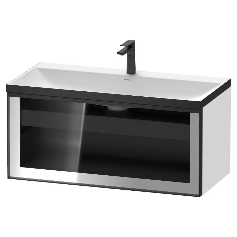 Combinaison de meuble VITRIUM
100 x 48.1 x 47.9 cm
élément de tiroir, 1&nbsp;tiroir
1&nbsp;tiroir intérieur, avec fonte minérale 
lavabo DuroCast, sans trop-plein
1 trou de robinetterie
avec siphon gain de place et vidage 
front verre parsol gris