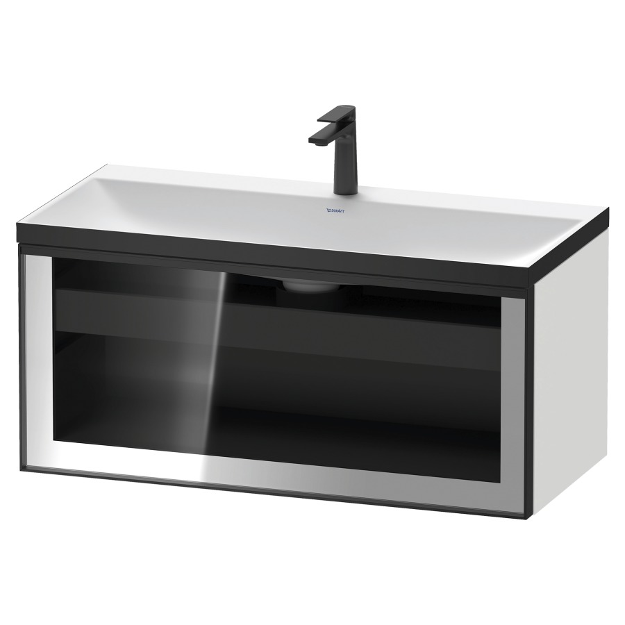 Combinaison de meuble VITRIUM
100 x 48.1 x 47.9 cm
élément de tiroir, 1&nbsp;tiroir
1&nbsp;tiroir intérieur, avec fonte minérale 
lavabo DuroCast, sans trop-plein
1 trou de robinetterie
avec siphon gain de place et vidage 
front verre parsol gris
avec éclairage intérieur
l'éclairage intérieur ne peut être commandé 
que par le miroir/l'armoire de toilette
dans la version "commande par
capteur de l'éclairage intérieur"