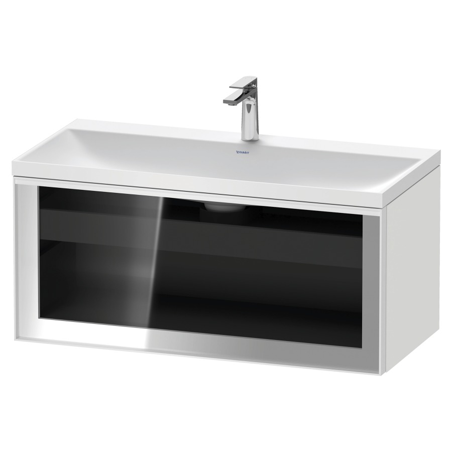 Combinaison de meuble VITRIUM
100 x 48.1 x 47.9 cm
élément de tiroir, 1&nbsp;tiroir
1&nbsp;tiroir intérieur, avec fonte minérale 
lavabo DuroCast, sans trop-plein
1 trou de robinetterie
avec siphon gain de place et vidage 
front verre parsol gris
avec éclairage intérieur
l'éclairage intérieur ne peut être commandé 
que par le miroir/l'armoire de toilette
dans la version "commande par
capteur de l'éclairage intérieur"