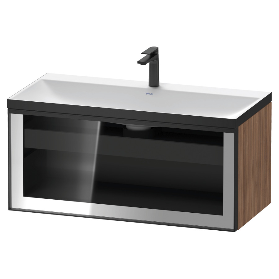 Combinaison de meuble VITRIUM
100 x 48.1 x 47.9 cm
élément de tiroir, 1&nbsp;tiroir
1&nbsp;tiroir intérieur, avec fonte minérale 
lavabo DuroCast, sans trop-plein
1 trou de robinetterie
avec siphon gain de place et vidage 
front verre parsol gris
avec éclairage intérieur
l'éclairage intérieur ne peut être commandé 
que par le miroir/l'armoire de toilette
dans la version "commande par
capteur de l'éclairage intérieur"