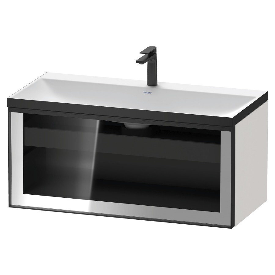 Combinaison de meuble VITRIUM
100 x 48.1 x 47.9 cm
élément de tiroir, 1&nbsp;tiroir
1&nbsp;tiroir intérieur, avec fonte minérale 
lavabo DuroCast, sans trop-plein
1 trou de robinetterie
avec siphon gain de place et vidage 
front verre parsol gris
avec éclairage intérieur
l'éclairage intérieur ne peut être commandé 
que par le miroir/l'armoire de toilette
dans la version "commande par
capteur de l'éclairage intérieur"