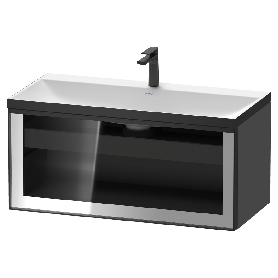 Combinaison de meuble VITRIUM
100 x 48.1 x 47.9 cm
élément de tiroir, 1&nbsp;tiroir
1&nbsp;tiroir intérieur, avec fonte minérale 
lavabo DuroCast, sans trop-plein
1 trou de robinetterie
avec siphon gain de place et vidage 
front verre parsol gris
avec éclairage intérieur
l'éclairage intérieur ne peut être commandé 
que par le miroir/l'armoire de toilette
dans la version "commande par
capteur de l'éclairage intérieur"