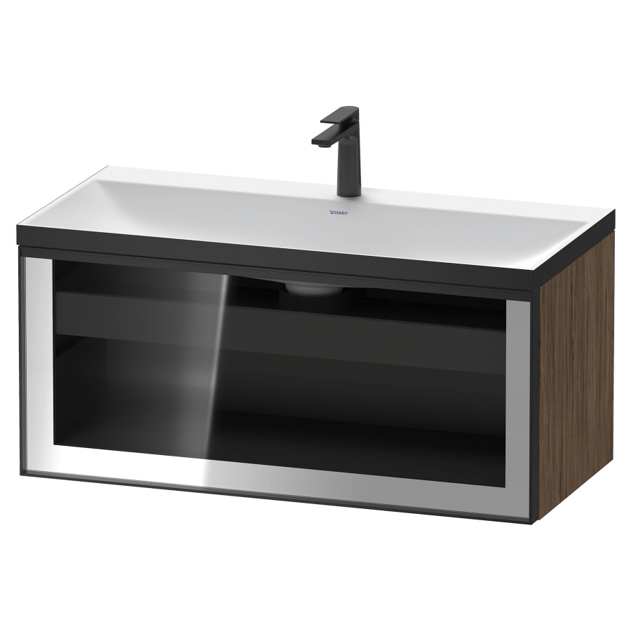Combinaison de meuble VITRIUM
100 x 48.1 x 47.9 cm
élément de tiroir, 1&nbsp;tiroir
1&nbsp;tiroir intérieur, avec fonte minérale 
lavabo DuroCast, sans trop-plein
1 trou de robinetterie
avec siphon gain de place et vidage 
front verre parsol gris
avec éclairage intérieur
l'éclairage intérieur ne peut être commandé 
que par le miroir/l'armoire de toilette
dans la version "commande par
capteur de l'éclairage intérieur"