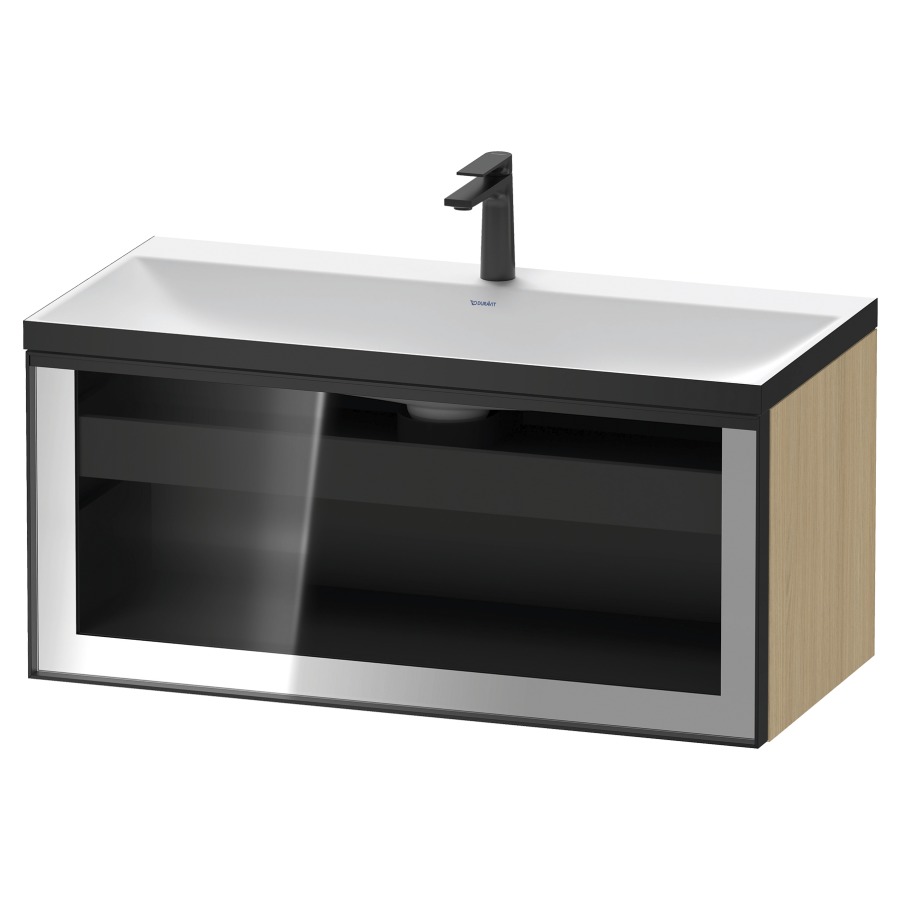 Combinaison de meuble VITRIUM
100 x 48.1 x 47.9 cm
élément de tiroir, 1&nbsp;tiroir
1&nbsp;tiroir intérieur, avec fonte minérale 
lavabo DuroCast, sans trop-plein
1 trou de robinetterie
avec siphon gain de place et vidage 
front verre parsol gris
avec éclairage intérieur
l'éclairage intérieur ne peut être commandé 
que par le miroir/l'armoire de toilette
dans la version "commande par
capteur de l'éclairage intérieur"