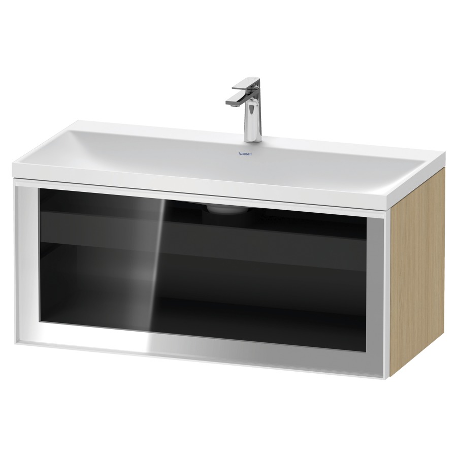 Combinaison de meuble VITRIUM
100 x 48.1 x 47.9 cm
élément de tiroir, 1&nbsp;tiroir
1&nbsp;tiroir intérieur, avec fonte minérale 
lavabo DuroCast, sans trop-plein
1 trou de robinetterie
avec siphon gain de place et vidage 
front verre parsol gris
avec éclairage intérieur
l'éclairage intérieur ne peut être commandé 
que par le miroir/l'armoire de toilette
dans la version "commande par
capteur de l'éclairage intérieur"