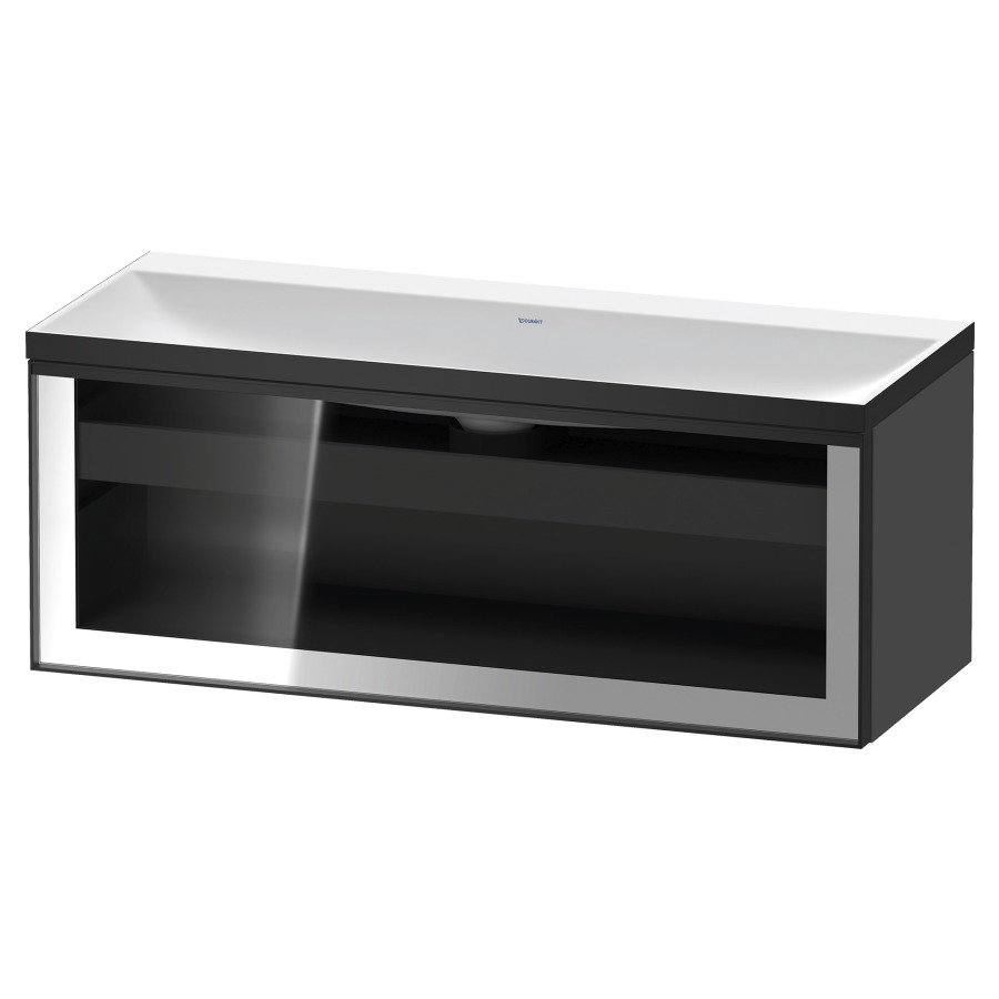 Combinaison de meuble VITRIUM
120 x 48.1 x 47.9 cm
élément de tiroir, 1&nbsp;tiroir
1&nbsp;tiroir intérieur, avec fonte minérale 
lavabo DuroCast, sans trop-plein
sans trou de robinetterie
avec siphon gain de place et vidage 
front verre parsol gris