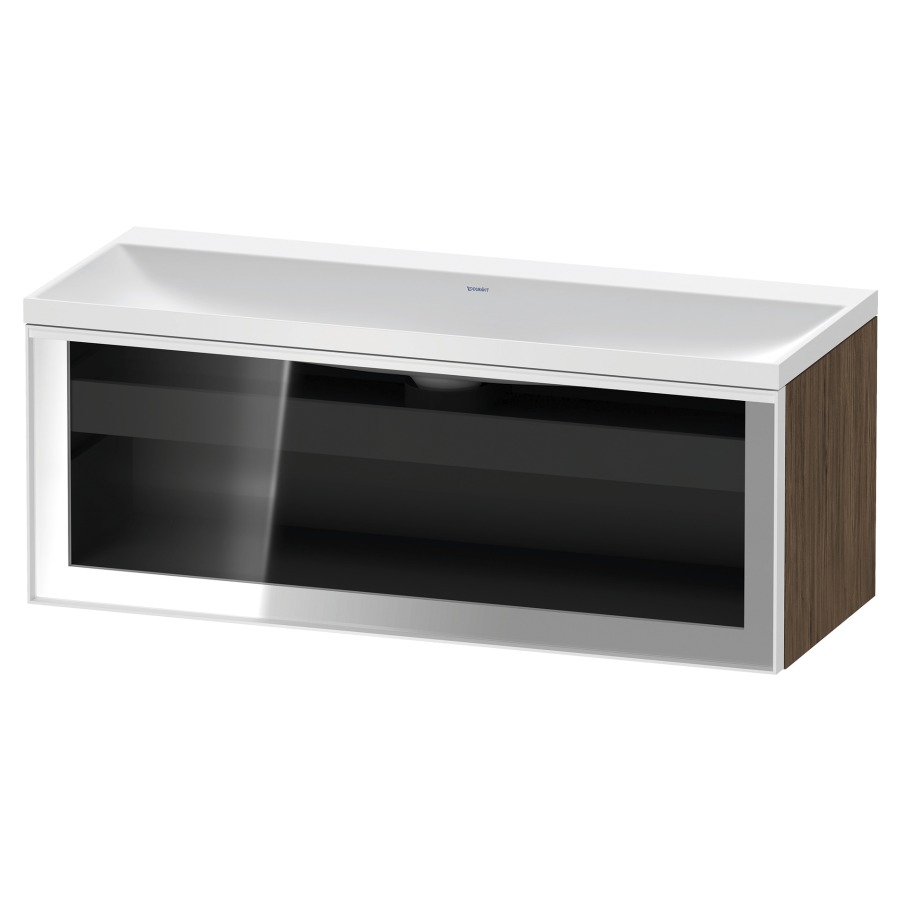 Combinaison de meuble VITRIUM
120 x 48.1 x 47.9 cm
élément de tiroir, 1&nbsp;tiroir
1&nbsp;tiroir intérieur, avec fonte minérale 
lavabo DuroCast, sans trop-plein
sans trou de robinetterie
avec siphon gain de place et vidage 
front verre parsol gris