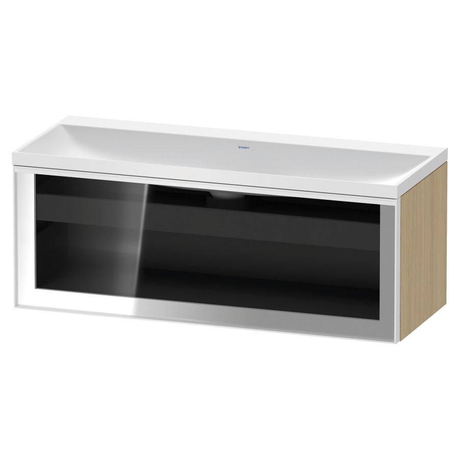 Combinaison de meuble VITRIUM
120 x 48.1 x 47.9 cm
élément de tiroir, 1&nbsp;tiroir
1&nbsp;tiroir intérieur, avec fonte minérale 
lavabo DuroCast, sans trop-plein
sans trou de robinetterie
avec siphon gain de place et vidage 
front verre parsol gris