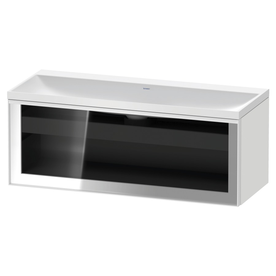 Combinaison de meuble VITRIUM
120 x 48.1 x 47.9 cm
élément de tiroir, 1&nbsp;tiroir
1&nbsp;tiroir intérieur, avec fonte minérale 
lavabo DuroCast, sans trop-plein
sans trou de robinetterie
avec siphon gain de place et vidage 
front verre parsol gris
avec éclairage intérieur
l'éclairage intérieur ne peut être commandé 
que par le miroir/l'armoire de toilette
dans la version "commande par
capteur de l'éclairage intérieur"