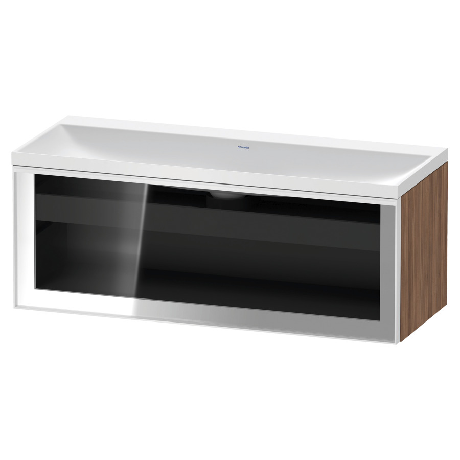 Combinaison de meuble VITRIUM
120 x 48.1 x 47.9 cm
élément de tiroir, 1&nbsp;tiroir
1&nbsp;tiroir intérieur, avec fonte minérale 
lavabo DuroCast, sans trop-plein
sans trou de robinetterie
avec siphon gain de place et vidage 
front verre parsol gris
avec éclairage intérieur
l'éclairage intérieur ne peut être commandé 
que par le miroir/l'armoire de toilette
dans la version "commande par
capteur de l'éclairage intérieur"