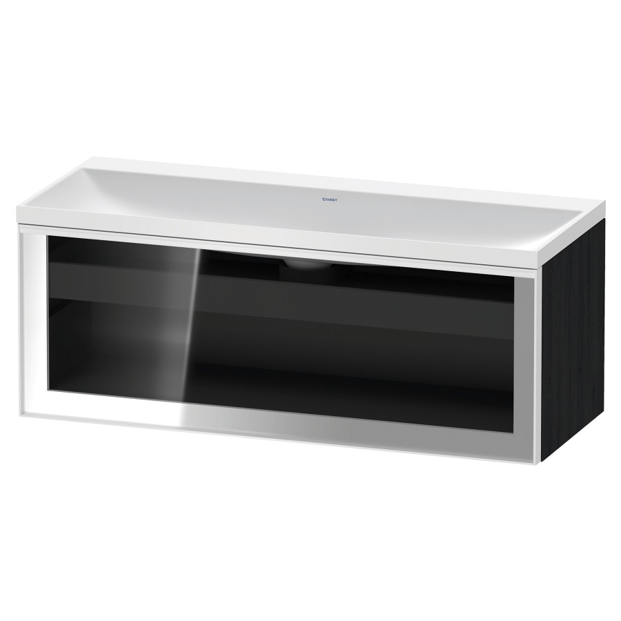 Combinaison de meuble VITRIUM
120 x 48.1 x 47.9 cm
élément de tiroir, 1&nbsp;tiroir
1&nbsp;tiroir intérieur, avec fonte minérale 
lavabo DuroCast, sans trop-plein
sans trou de robinetterie
avec siphon gain de place et vidage 
front verre parsol gris
avec éclairage intérieur
l'éclairage intérieur ne peut être commandé 
que par le miroir/l'armoire de toilette
dans la version "commande par
capteur de l'éclairage intérieur"