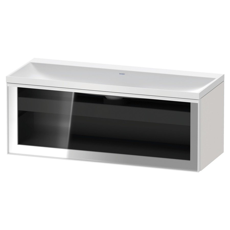 Combinaison de meuble VITRIUM
120 x 48.1 x 47.9 cm
élément de tiroir, 1&nbsp;tiroir
1&nbsp;tiroir intérieur, avec fonte minérale 
lavabo DuroCast, sans trop-plein
sans trou de robinetterie
avec siphon gain de place et vidage 
front verre parsol gris
avec éclairage intérieur
l'éclairage intérieur ne peut être commandé 
que par le miroir/l'armoire de toilette
dans la version "commande par
capteur de l'éclairage intérieur"