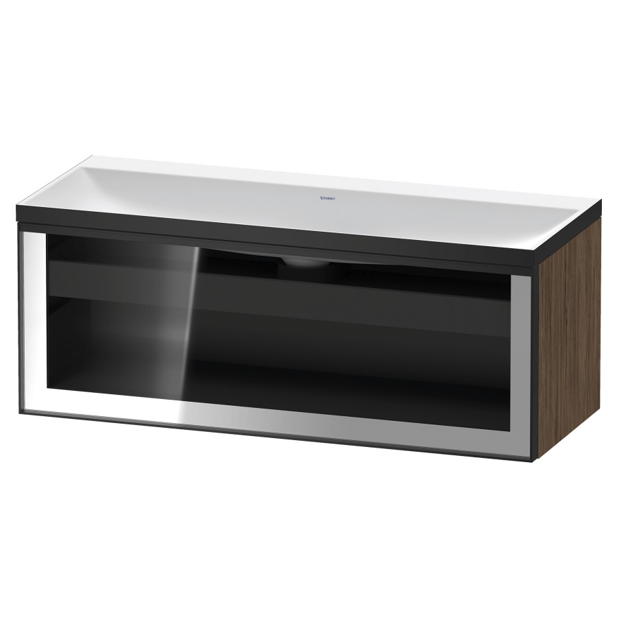 Combinaison de meuble VITRIUM
120 x 48.1 x 47.9 cm
élément de tiroir, 1&nbsp;tiroir
1&nbsp;tiroir intérieur, avec fonte minérale 
lavabo DuroCast, sans trop-plein
sans trou de robinetterie
avec siphon gain de place et vidage 
front verre parsol gris
avec éclairage intérieur
l'éclairage intérieur ne peut être commandé 
que par le miroir/l'armoire de toilette
dans la version "commande par
capteur de l'éclairage intérieur"