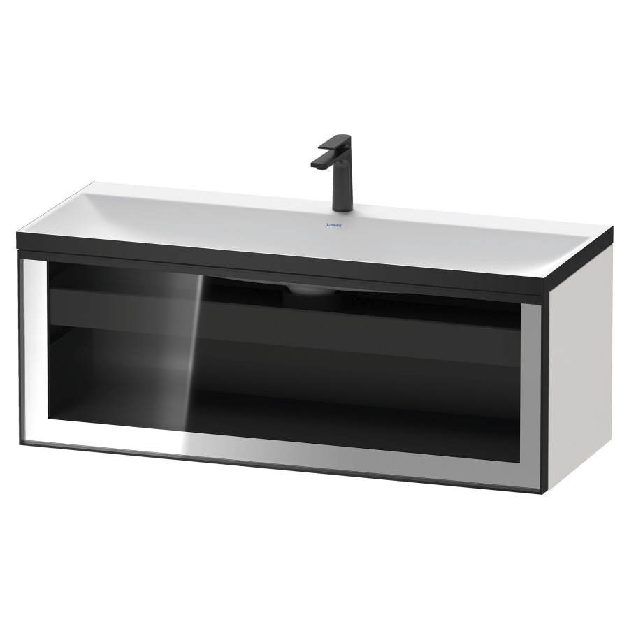 Combinaison de meuble VITRIUM
120 x 48.1 x 47.9 cm
élément de tiroir, 1&nbsp;tiroir
1&nbsp;tiroir intérieur, avec fonte minérale 
lavabo DuroCast, sans trop-plein
1 trou de robinetterie
avec siphon gain de place et vidage 
front verre parsol gris