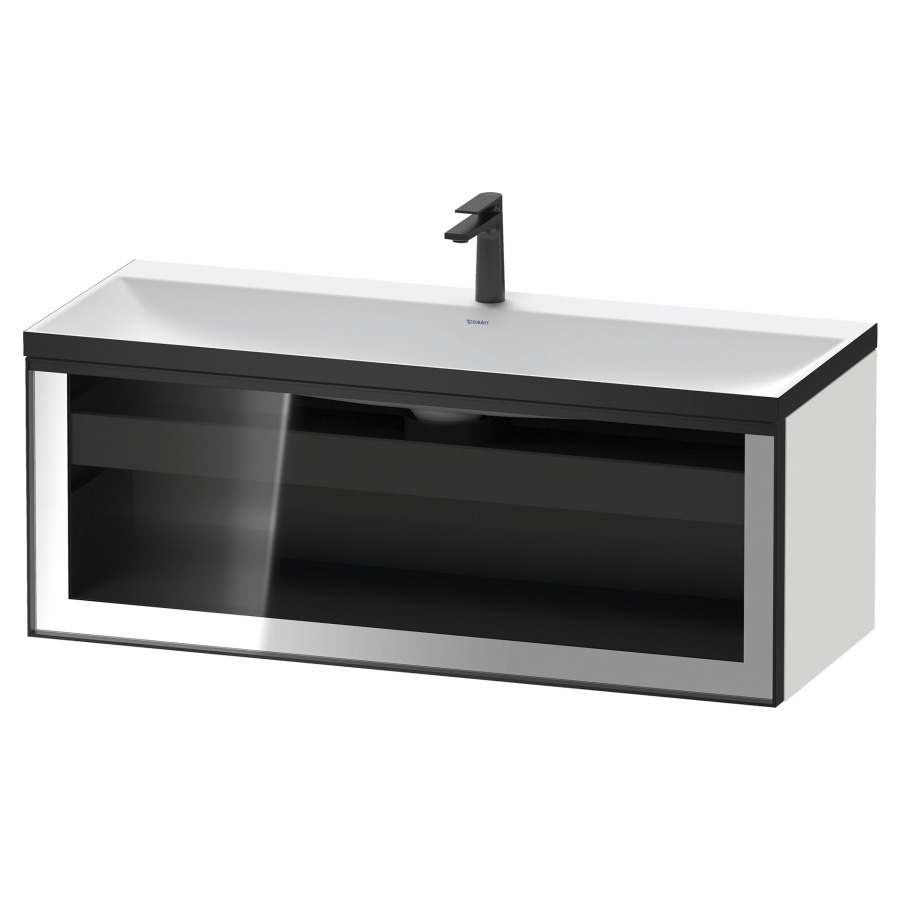 Combinaison de meuble VITRIUM
120 x 48.1 x 47.9 cm
élément de tiroir, 1&nbsp;tiroir
1&nbsp;tiroir intérieur, avec fonte minérale 
lavabo DuroCast, sans trop-plein
1 trou de robinetterie
avec siphon gain de place et vidage 
front verre parsol gris
avec éclairage intérieur
l'éclairage intérieur ne peut être commandé 
que par le miroir/l'armoire de toilette
dans la version "commande par
capteur de l'éclairage intérieur"