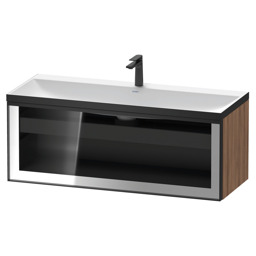 Combinaison de meuble VITRIUM
120 x 48.1 x 47.9 cm
élément de tiroir, 1&nbsp;tiroir
1&nbsp;tiroir intérieur, avec fonte minérale 
lavabo DuroCast, sans trop-plein
1 trou de robinetterie
avec siphon gain de place et vidage 
front verre parsol gris
avec éclairage intérieur
l'éclairage intérieur ne peut être commandé 
que par le miroir/l'armoire de toilette
dans la version "commande par
capteur de l'éclairage intérieur"