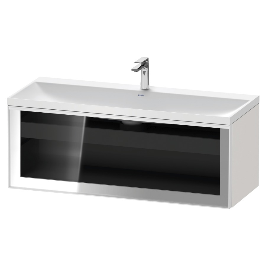 Combinaison de meuble VITRIUM
120 x 48.1 x 47.9 cm
élément de tiroir, 1&nbsp;tiroir
1&nbsp;tiroir intérieur, avec fonte minérale 
lavabo DuroCast, sans trop-plein
1 trou de robinetterie
avec siphon gain de place et vidage 
front verre parsol gris
avec éclairage intérieur
l'éclairage intérieur ne peut être commandé 
que par le miroir/l'armoire de toilette
dans la version "commande par
capteur de l'éclairage intérieur"