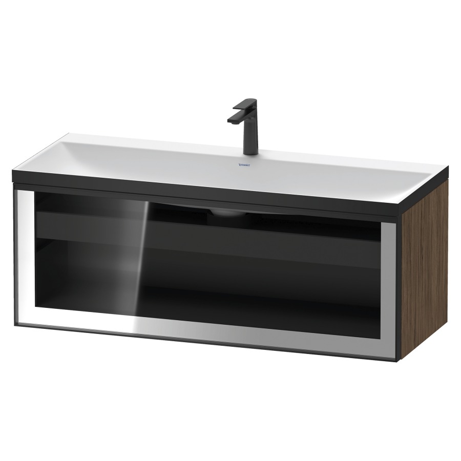 Combinaison de meuble VITRIUM
120 x 48.1 x 47.9 cm
élément de tiroir, 1&nbsp;tiroir
1&nbsp;tiroir intérieur, avec fonte minérale 
lavabo DuroCast, sans trop-plein
1 trou de robinetterie
avec siphon gain de place et vidage 
front verre parsol gris
avec éclairage intérieur
l'éclairage intérieur ne peut être commandé 
que par le miroir/l'armoire de toilette
dans la version "commande par
capteur de l'éclairage intérieur"