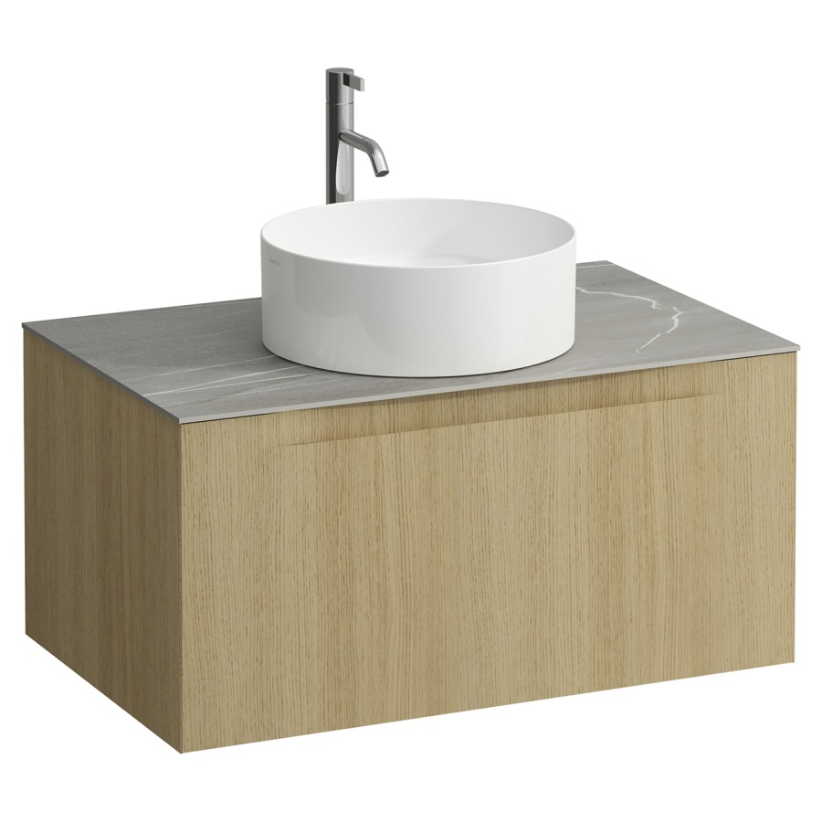 Élément inférieur  ARUN
80.5 x 39 x 50.5
élément de tiroir, 1&nbsp;tiroir
Piasentina Grigio Top
découpe au centre
pour lavabo à poser