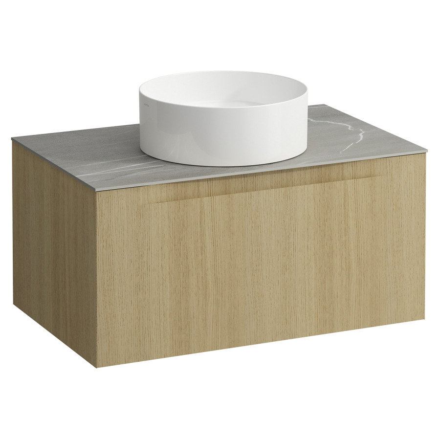 Élément inférieur  ARUN
80.5 x 39 x 50.5
élément de tiroir, 1&nbsp;tiroir
Piasentina Grigio Top
découpe au centre
pour lavabo à poser