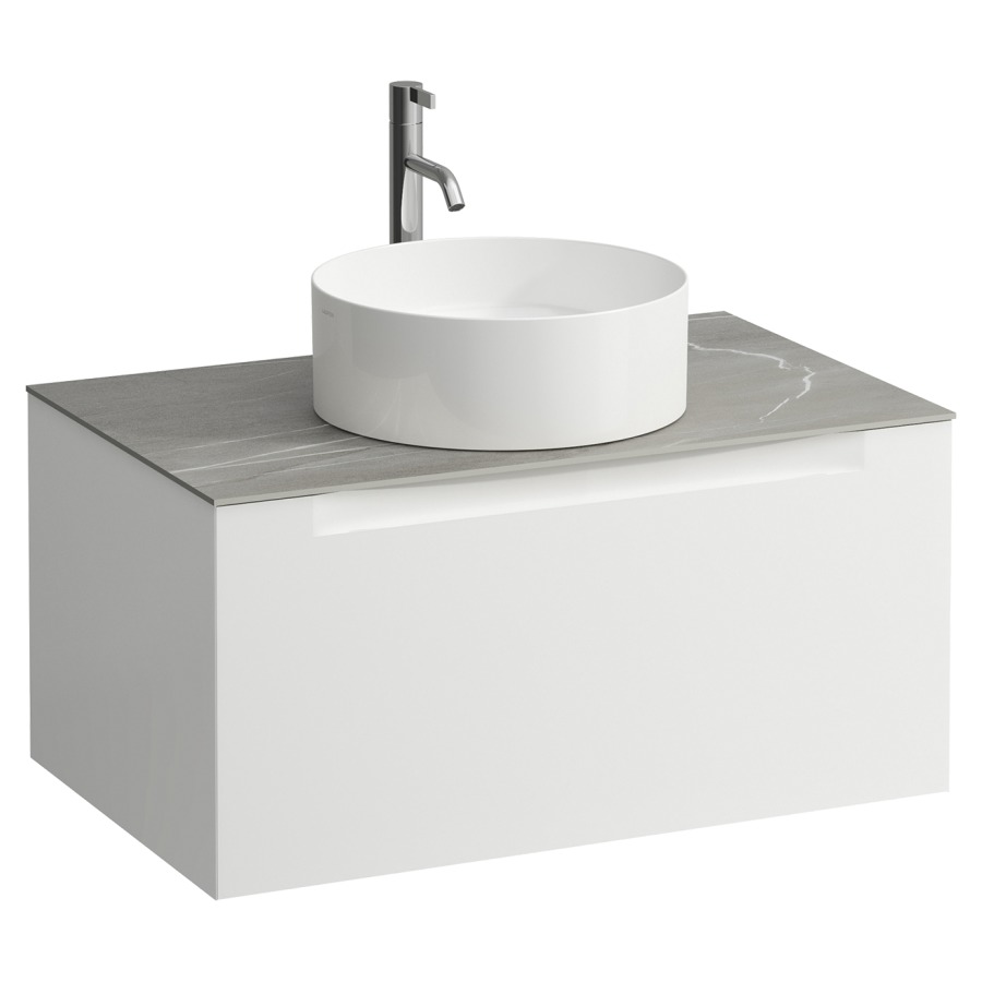 Élément inférieur  ARUN
80.5 x 39 x 50.5
élément de tiroir, 1&nbsp;tiroir
Piasentina Grigio Top
découpe au centre
pour lavabo à poser