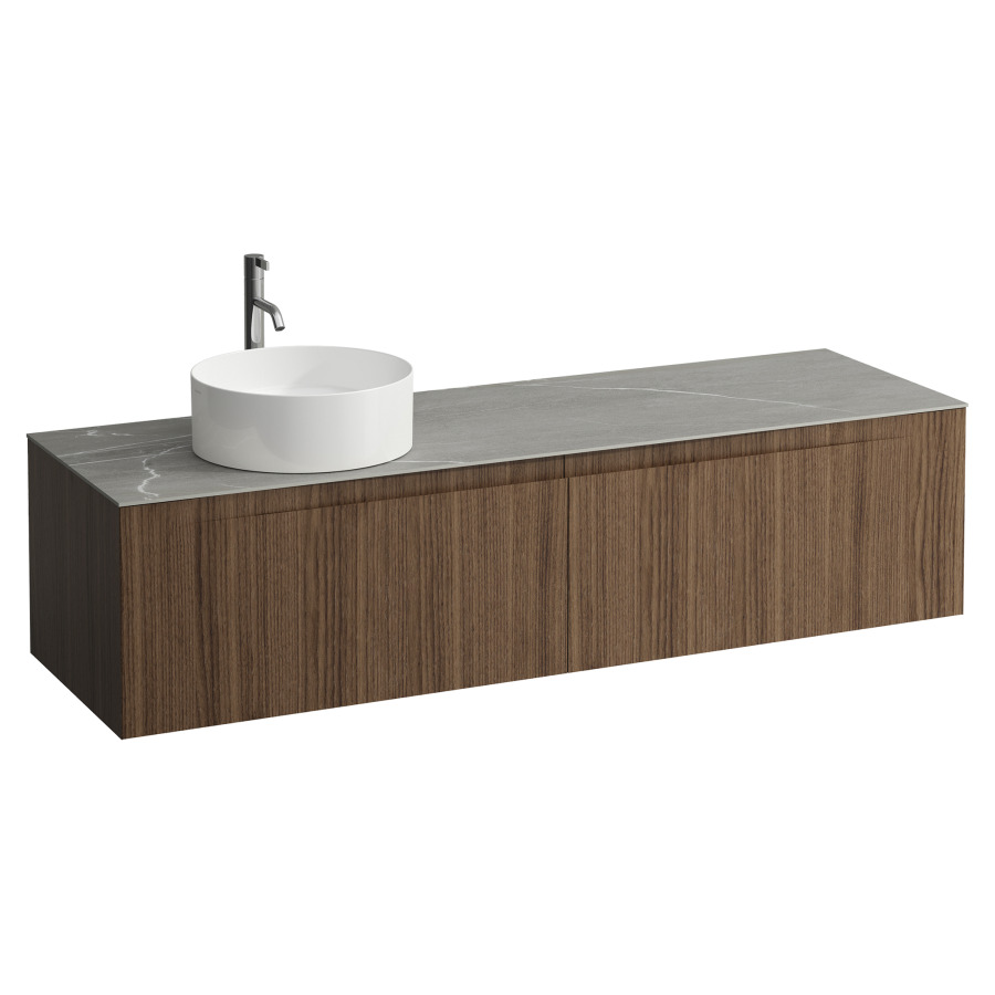 Élément inférieur  ARUN
160.5 x 39 x 50.5
élément de tiroir, 2&nbsp;tiroirs
Piasentina Grigio Top
découpe à gauche
pour lavabo à poser
