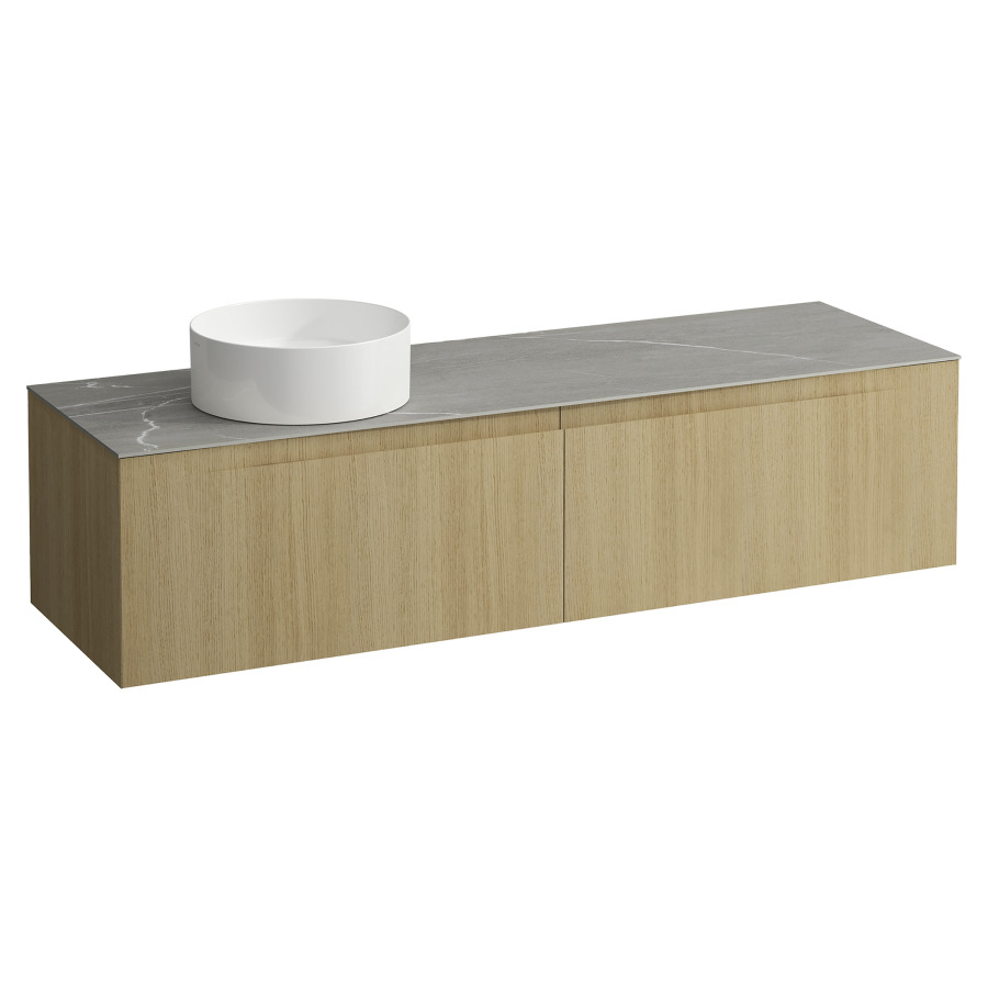 Élément inférieur  ARUN
160.5 x 39 x 50.5
élément de tiroir, 2&nbsp;tiroirs
Piasentina Grigio Top
découpe à gauche
pour lavabo à poser