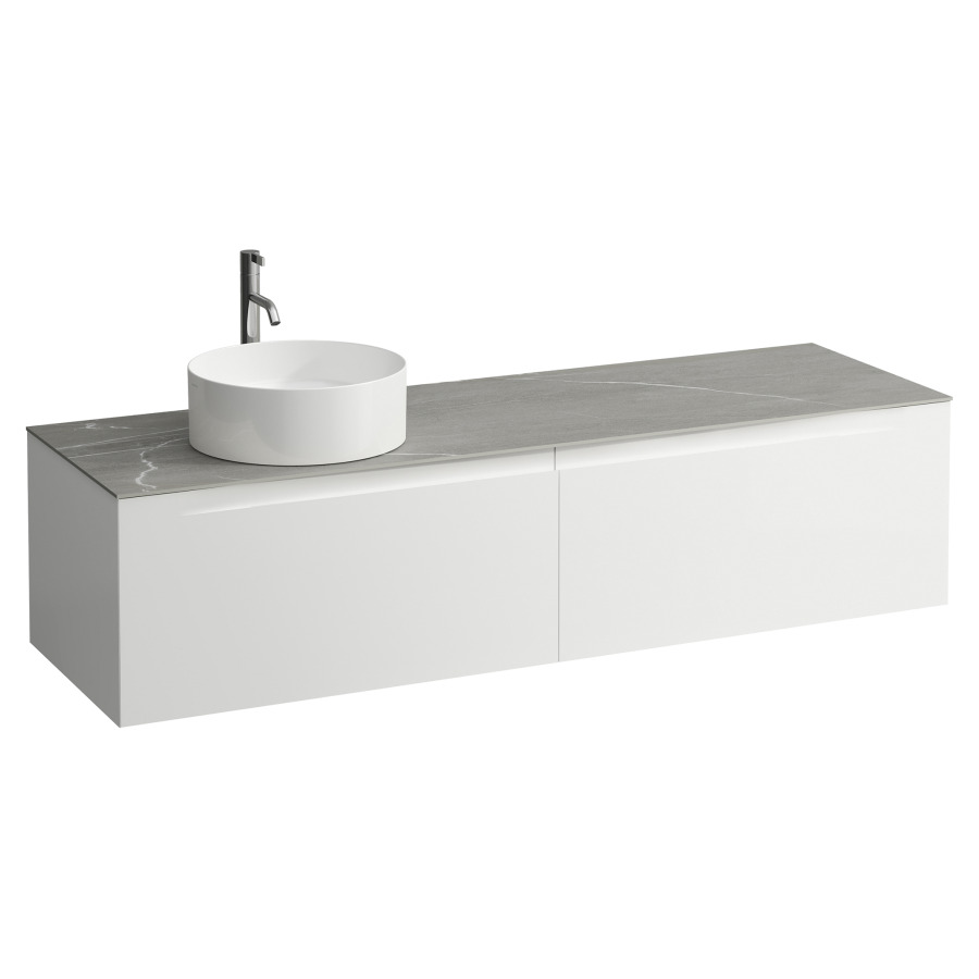 Élément inférieur  ARUN
160.5 x 39 x 50.5
élément de tiroir, 2&nbsp;tiroirs
Piasentina Grigio Top
découpe à gauche
pour lavabo à poser