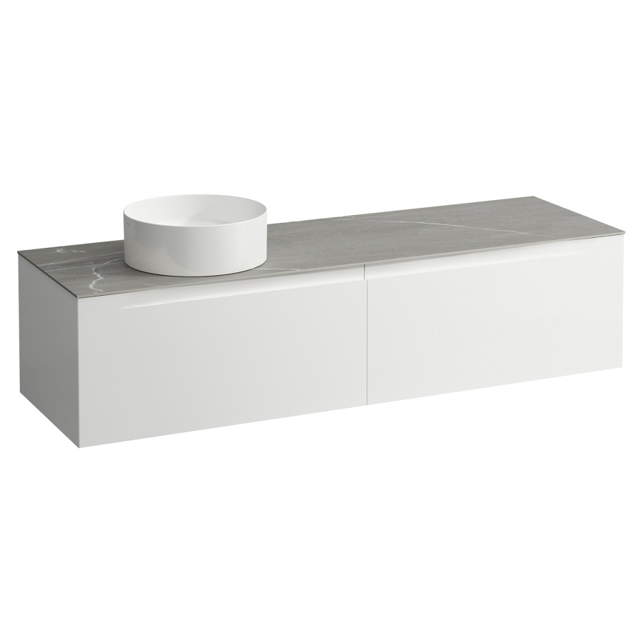 Élément inférieur  ARUN
160.5 x 39 x 50.5
élément de tiroir, 2&nbsp;tiroirs
Piasentina Grigio Top
découpe à gauche
pour lavabo à poser