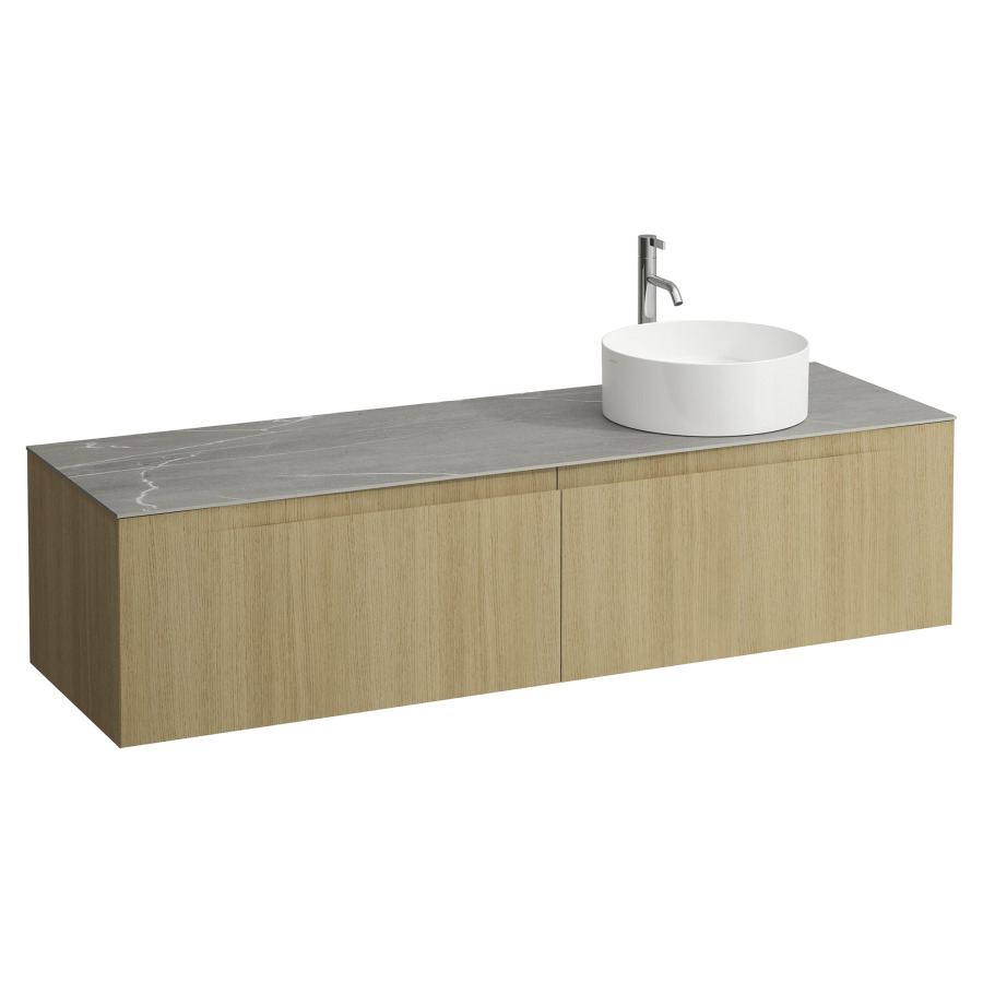 Élément inférieur  ARUN
160.5 x 39 x 50.5
élément de tiroir, 2&nbsp;tiroirs
Piasentina Grigio Top
découpe à droite
pour lavabo à poser