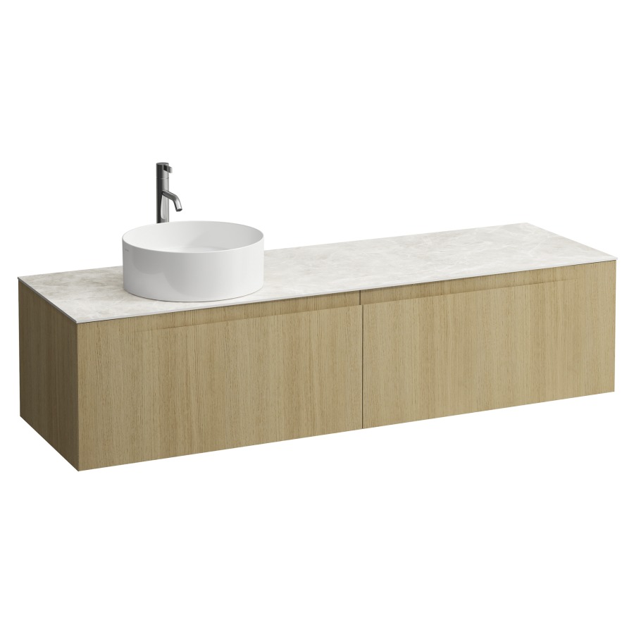 Élément inférieur  ARUN
160.5 x 39 x 50.5
élément de tiroir, 2&nbsp;tiroirs
Botticino Crema Top
découpe à gauche
pour lavabo à poser