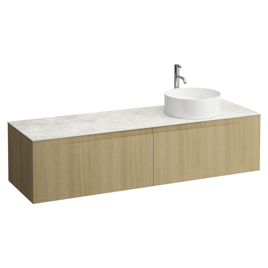 Élément inférieur  ARUN
160.5 x 39 x 50.5
élément de tiroir, 2&nbsp;tiroirs
Botticino Crema Top
découpe à droite
pour lavabo à poser