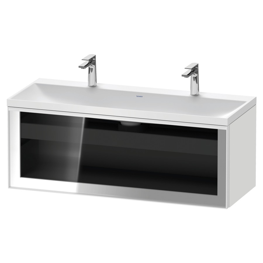 Combinaison de meuble VITRIUM
120 x 48.1 x 47.9 cm
élément de tiroir, 1&nbsp;tiroir
1&nbsp;tiroir intérieur, avec fonte minérale 
lavabo DuroCast, sans trop-plein
2 trous de robinetterie
avec siphon gain de place et vidage 
front verre parsol gris