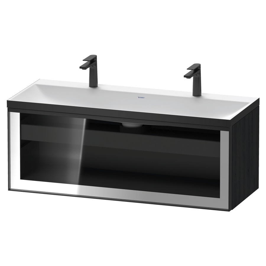 Combinaison de meuble VITRIUM
120 x 48.1 x 47.9 cm
élément de tiroir, 1&nbsp;tiroir
1&nbsp;tiroir intérieur, avec fonte minérale 
lavabo DuroCast, sans trop-plein
2 trous de robinetterie
avec siphon gain de place et vidage 
front verre parsol gris