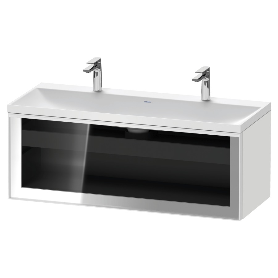 Combinaison de meuble VITRIUM
120 x 48.1 x 47.9 cm
élément de tiroir, 1&nbsp;tiroir
1&nbsp;tiroir intérieur, avec fonte minérale 
lavabo DuroCast, sans trop-plein
2 trous de robinetterie
avec siphon gain de place et vidage 
front verre parsol gris
avec éclairage intérieur
l'éclairage intérieur ne peut être commandé 
que par le miroir/l'armoire de toilette
dans la version "commande par
capteur de l'éclairage intérieur"