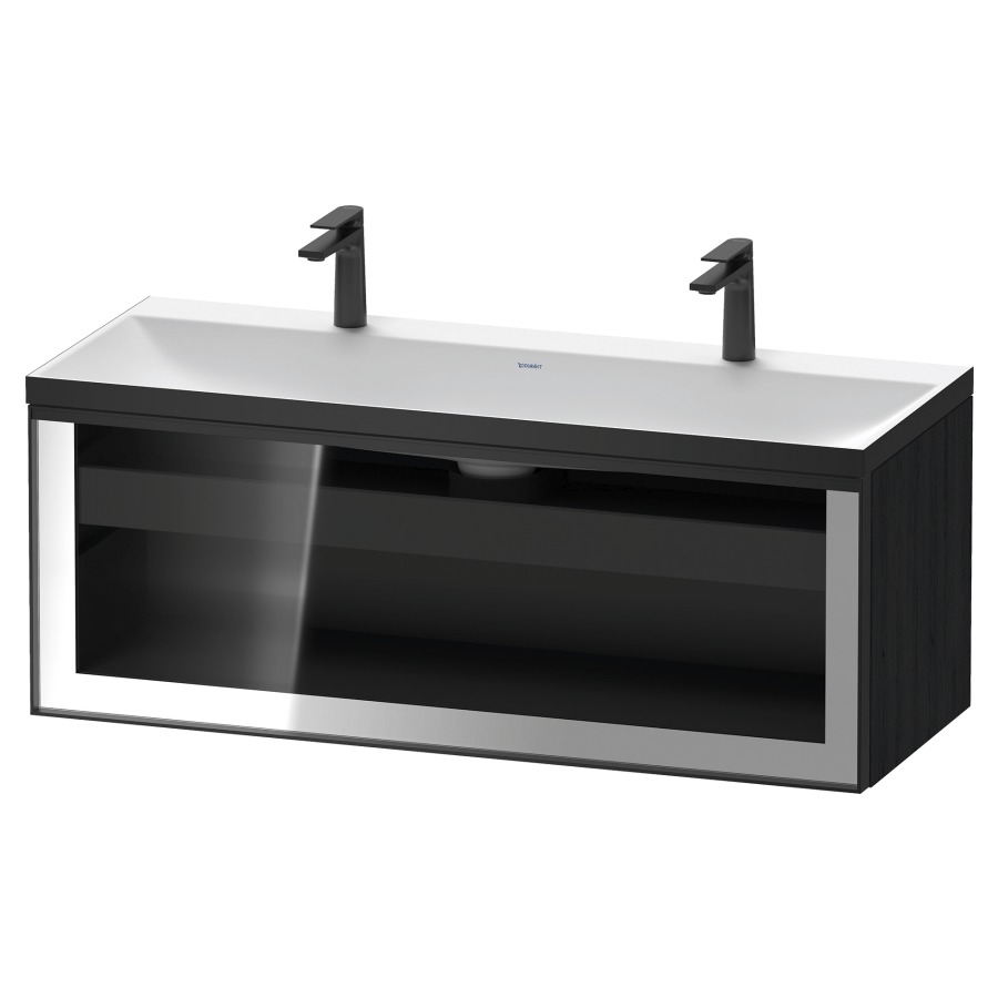 Combinaison de meuble VITRIUM
120 x 48.1 x 47.9 cm
élément de tiroir, 1&nbsp;tiroir
1&nbsp;tiroir intérieur, avec fonte minérale 
lavabo DuroCast, sans trop-plein
2 trous de robinetterie
avec siphon gain de place et vidage 
front verre parsol gris
avec éclairage intérieur
l'éclairage intérieur ne peut être commandé 
que par le miroir/l'armoire de toilette
dans la version "commande par
capteur de l'éclairage intérieur"