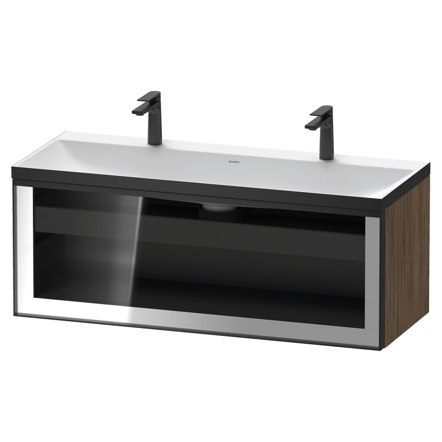 Combinaison de meuble VITRIUM
120 x 48.1 x 47.9 cm
élément de tiroir, 1&nbsp;tiroir
1&nbsp;tiroir intérieur, avec fonte minérale 
lavabo DuroCast, sans trop-plein
2 trous de robinetterie
avec siphon gain de place et vidage 
front verre parsol gris
avec éclairage intérieur
l'éclairage intérieur ne peut être commandé 
que par le miroir/l'armoire de toilette
dans la version "commande par
capteur de l'éclairage intérieur"