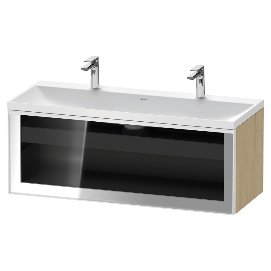 Combinaison de meuble VITRIUM
120 x 48.1 x 47.9 cm
élément de tiroir, 1&nbsp;tiroir
1&nbsp;tiroir intérieur, avec fonte minérale 
lavabo DuroCast, sans trop-plein
2 trous de robinetterie
avec siphon gain de place et vidage 
front verre parsol gris
avec éclairage intérieur
l'éclairage intérieur ne peut être commandé 
que par le miroir/l'armoire de toilette
dans la version "commande par
capteur de l'éclairage intérieur"