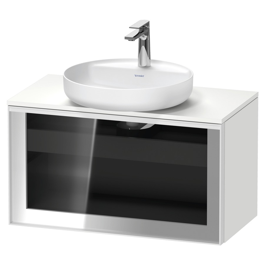Élément inférieur  VITRIUM
80 x 45.9 x 42 cm
élément de tiroir, 1&nbsp;tiroir
1&nbsp;tiroir intérieur, avec plaque de console
pour 1 lavabo à poser, perçage de robinet 
possible, sans siphon gain de place
front verre parsol gris