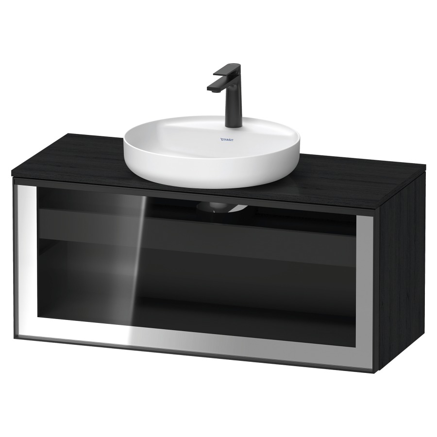 Élément inférieur  VITRIUM
100 x 45.9 x 42 cm
élément de tiroir, 1&nbsp;tiroir
1&nbsp;tiroir intérieur, avec plaque de console
pour 1 lavabo à poser, perçage de robinet 
possible, sans siphon gain de place
front verre parsol gris