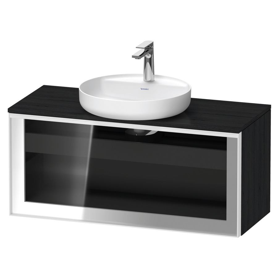Élément inférieur  VITRIUM
100 x 45.9 x 42 cm
élément de tiroir, 1&nbsp;tiroir
1&nbsp;tiroir intérieur, avec plaque de console
pour 1 lavabo à poser, perçage de robinet 
possible, sans siphon gain de place
front verre parsol gris