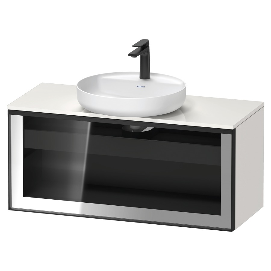 Élément inférieur  VITRIUM
100 x 45.9 x 42 cm
élément de tiroir, 1&nbsp;tiroir
1&nbsp;tiroir intérieur, avec plaque de console
pour 1 lavabo à poser, perçage de robinet 
possible, sans siphon gain de place
front verre parsol gris